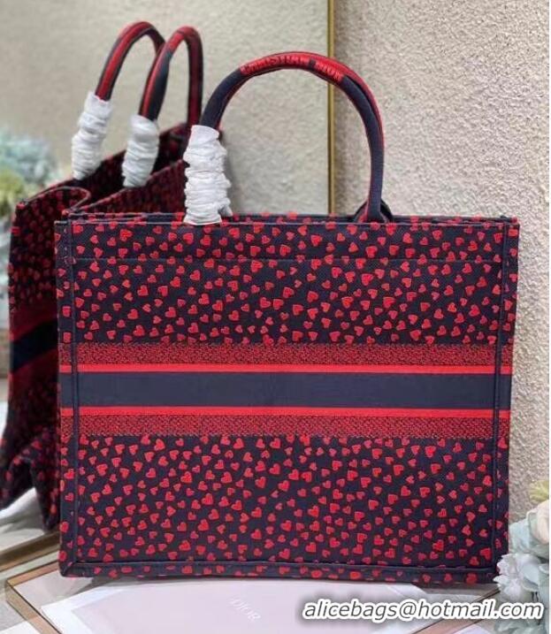 Famous Brand DIOR BOOK TOTE Navy Blue I Love Paris and Red Hearts Embroidery M1286ZR