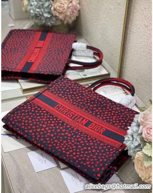 Famous Brand DIOR BOOK TOTE Navy Blue I Love Paris and Red Hearts Embroidery M1286ZR