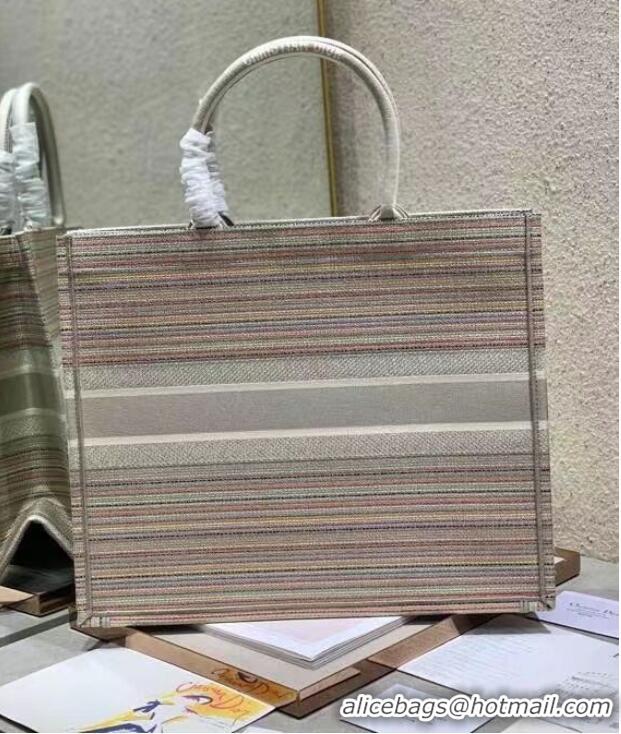 Well Crafted DIOR BOOK TOTE Multicolor Stripes Embroidery Reference M1286