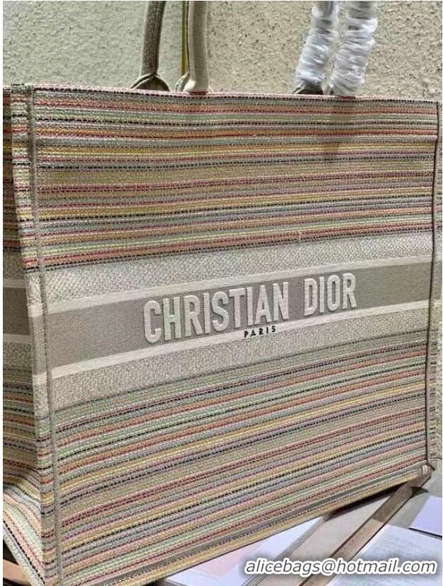 Well Crafted DIOR BOOK TOTE Multicolor Stripes Embroidery Reference M1286