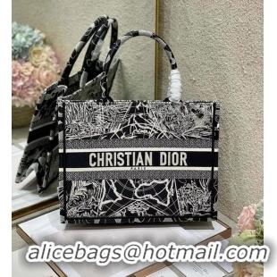 Best Price SMALL DIOR BOOK TOTE Black and white globe Embroidery M1296ZJ