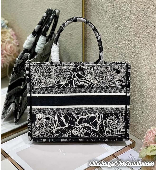 Best Price SMALL DIOR BOOK TOTE Black and white globe Embroidery M1296ZJ