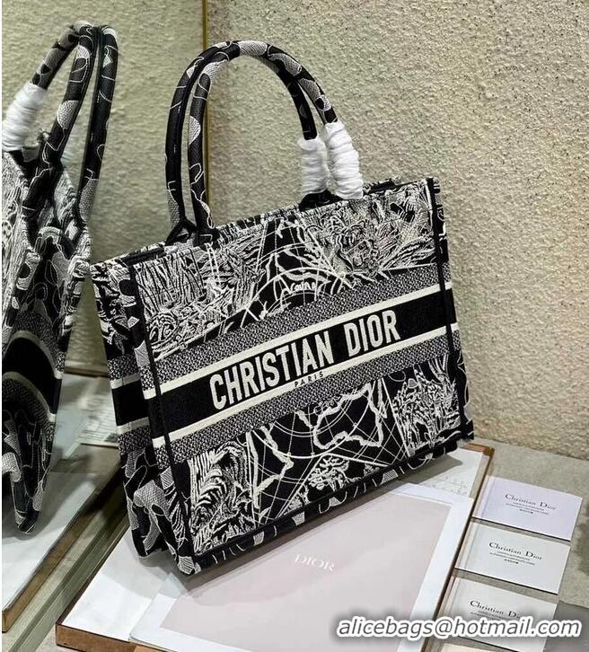 Best Price SMALL DIOR BOOK TOTE Black and white globe Embroidery M1296ZJ