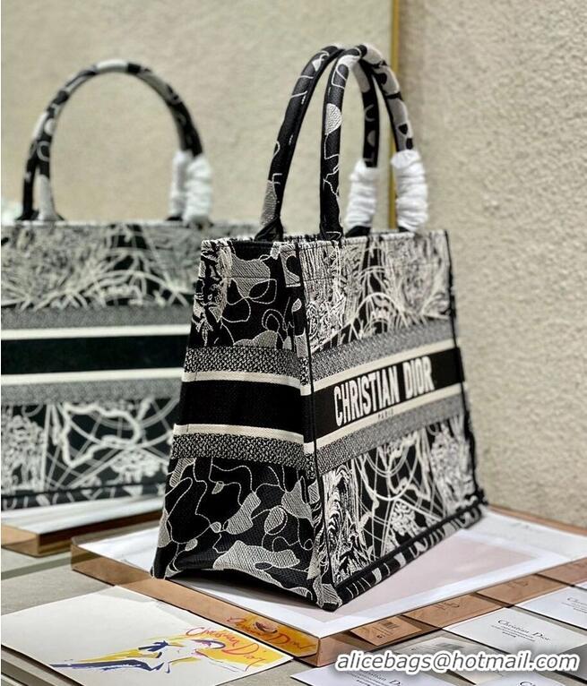 Best Price SMALL DIOR BOOK TOTE Black and white globe Embroidery M1296ZJ