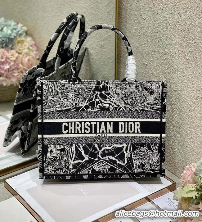 Best Price SMALL DIOR BOOK TOTE Black and white globe Embroidery M1296ZJ