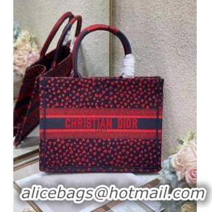 Good Quality SMALL DIOR BOOK TOTE Navy Blue I Love Paris and Red Hearts Embroidery M1296ZRG