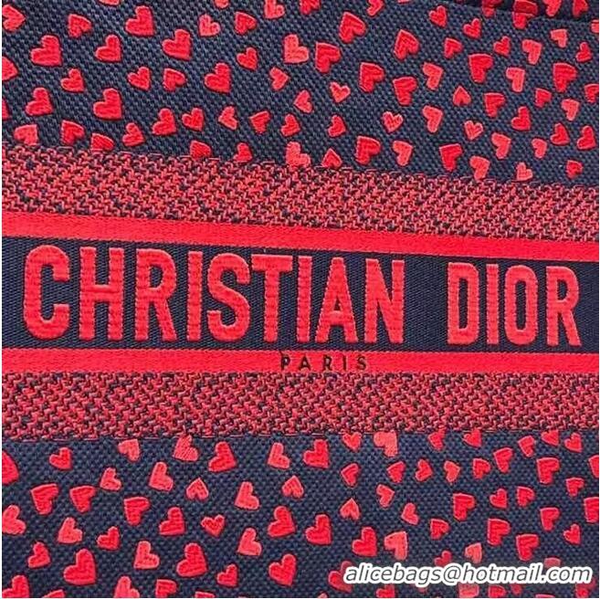 Good Quality SMALL DIOR BOOK TOTE Navy Blue I Love Paris and Red Hearts Embroidery M1296ZRG