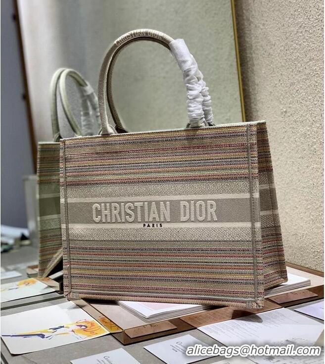 Cheap Price SMALL DIOR BOOK TOTE Multicolor Stripes Embroidery M1296ZRF