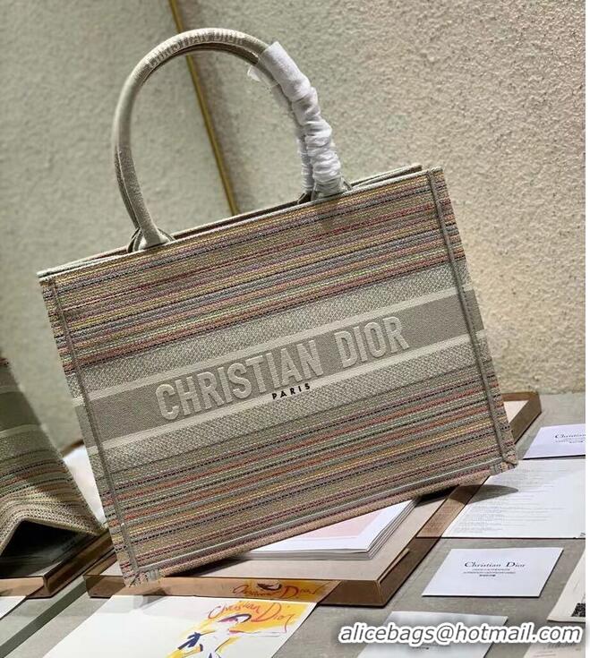 Cheap Price SMALL DIOR BOOK TOTE Multicolor Stripes Embroidery M1296ZRF