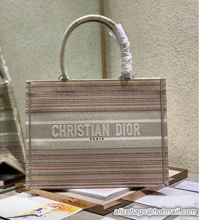 Cheap Price SMALL DIOR BOOK TOTE Multicolor Stripes Embroidery M1296ZRF