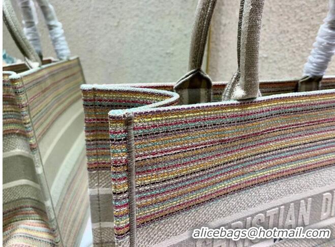 Cheap Price SMALL DIOR BOOK TOTE Multicolor Stripes Embroidery M1296ZRF