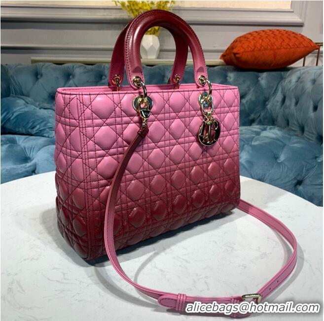 Famous Brand DIOR LADY BAG Pink Gradient Cannage Lambskin M0567 Pink