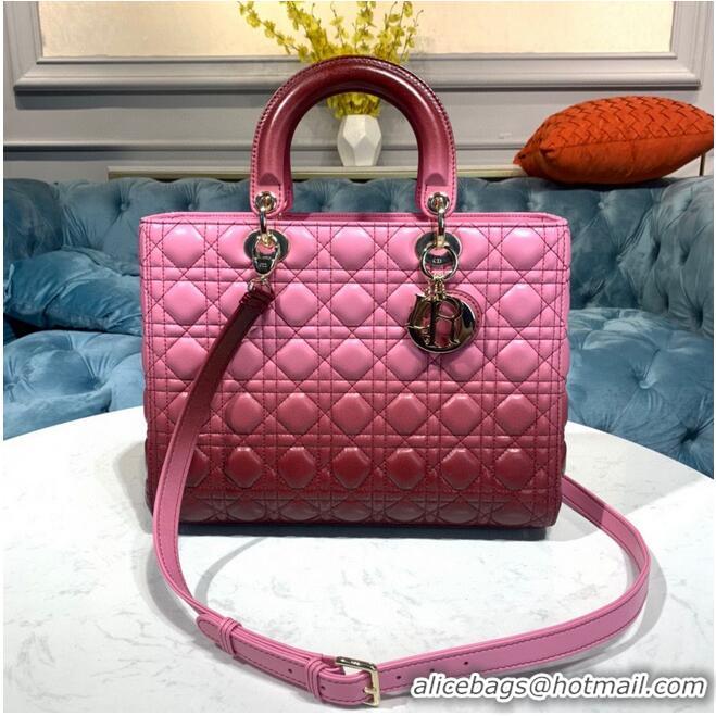 Famous Brand DIOR LADY BAG Pink Gradient Cannage Lambskin M0567 Pink