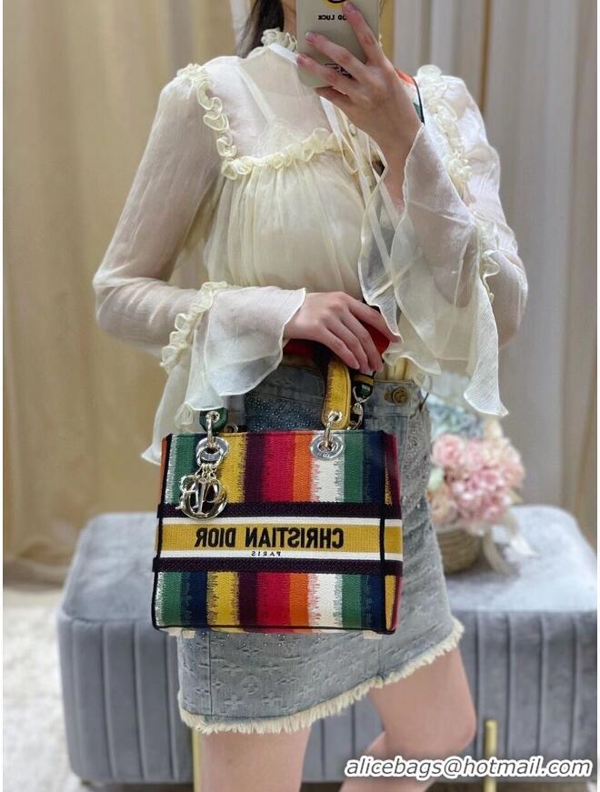 Best Quality MEDIUM LADY D-LITE BAG Multicolor D-Stripes Embroidery M0565ORFQ