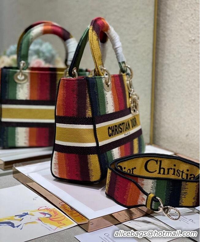 Best Quality MEDIUM LADY D-LITE BAG Multicolor D-Stripes Embroidery M0565ORFQ