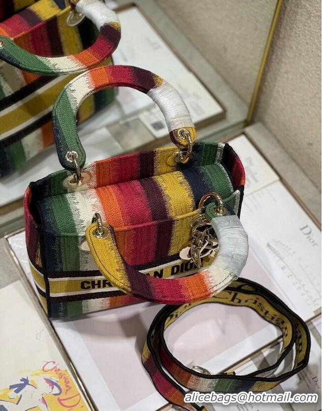 Best Quality MEDIUM LADY D-LITE BAG Multicolor D-Stripes Embroidery M0565ORFQ