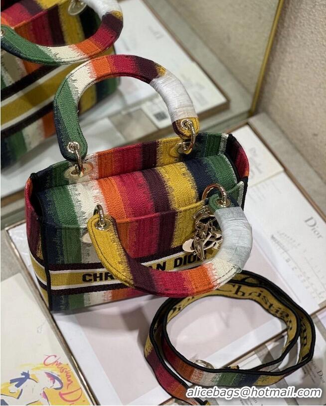 Best Quality MEDIUM LADY D-LITE BAG Multicolor D-Stripes Embroidery M0565ORFQ