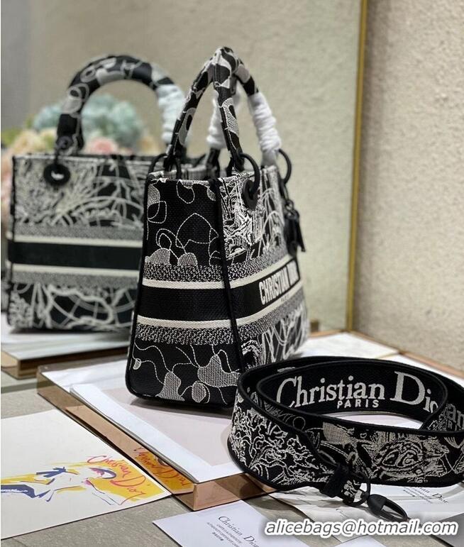 Grade Discount MEDIUM LADY D-LITE BAG Black and white globe Embroidery M0565O