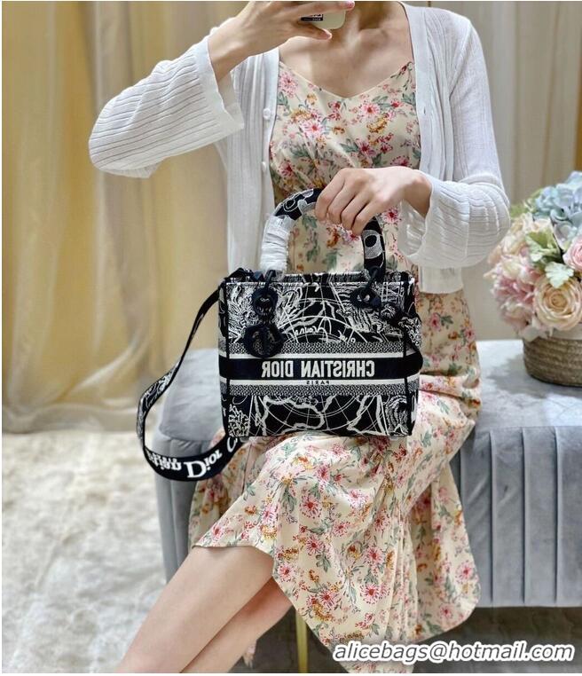 Grade Discount MEDIUM LADY D-LITE BAG Black and white globe Embroidery M0565O