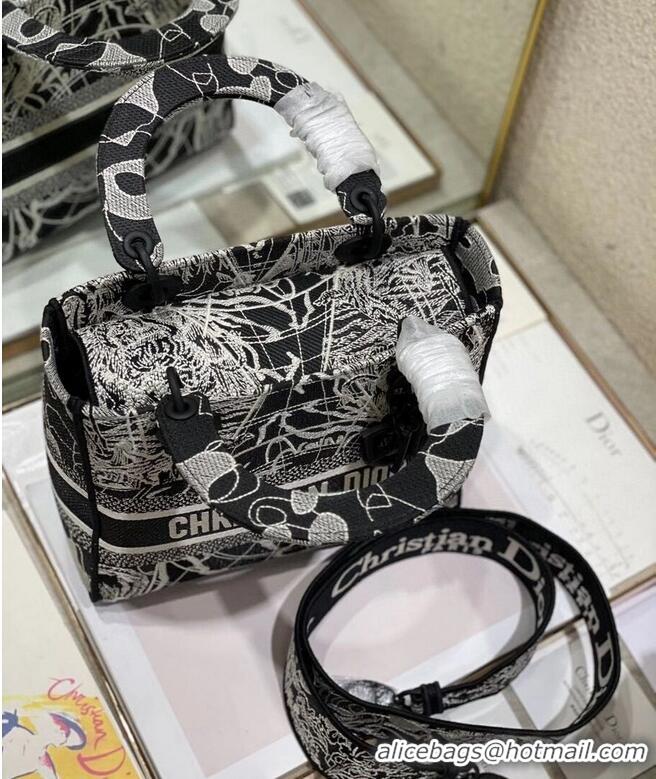 Grade Discount MEDIUM LADY D-LITE BAG Black and white globe Embroidery M0565O