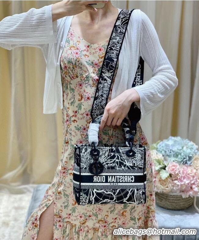 Grade Discount MEDIUM LADY D-LITE BAG Black and white globe Embroidery M0565O