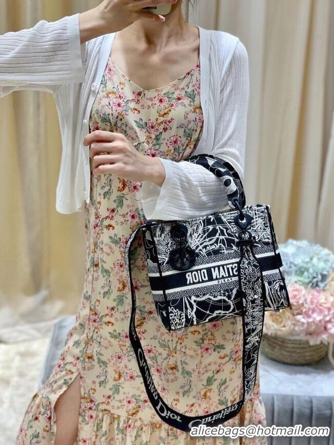 Grade Discount MEDIUM LADY D-LITE BAG Black and white globe Embroidery M0565O