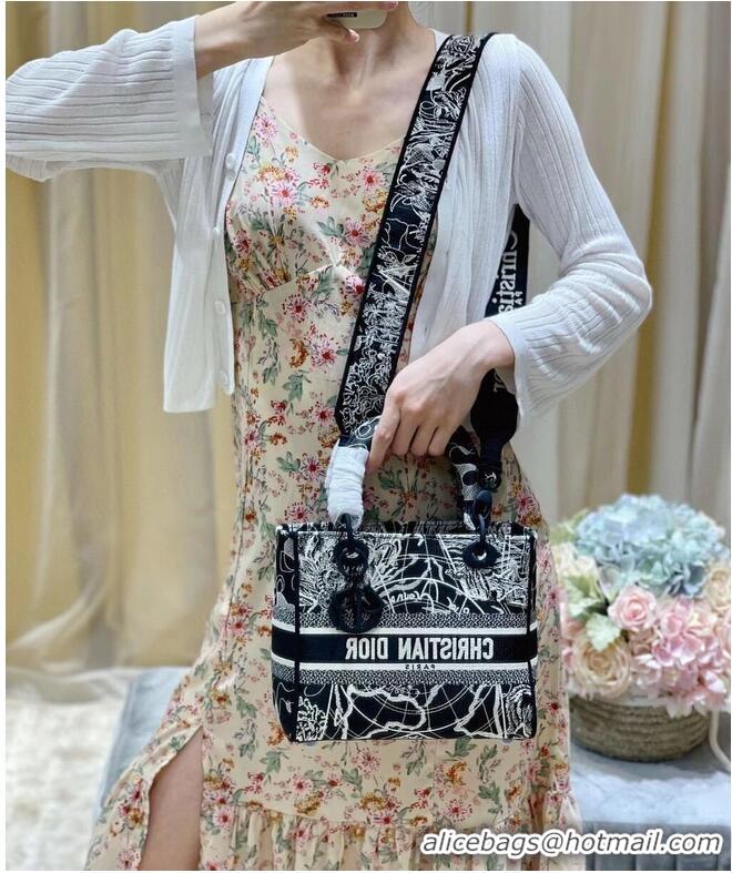 Grade Discount MEDIUM LADY D-LITE BAG Black and white globe Embroidery M0565O