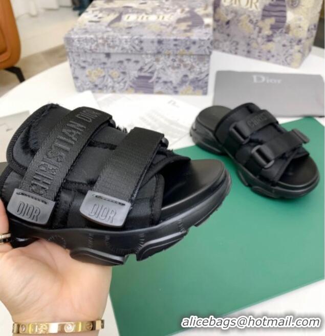 Purchase Dior D-Wander Fabric Flat Slide Sandals 061154 Black