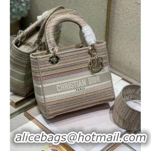 Classic Cheap MEDIUM LADY D-LITE BAG Multicolor Stripes Embroidery M0565ORFO