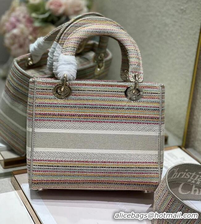 Classic Cheap MEDIUM LADY D-LITE BAG Multicolor Stripes Embroidery M0565ORFO