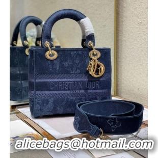 Good Product MEDIUM LADY D-LITE BAG Blue Dior Flowers Embroidered Denim M0565OJA