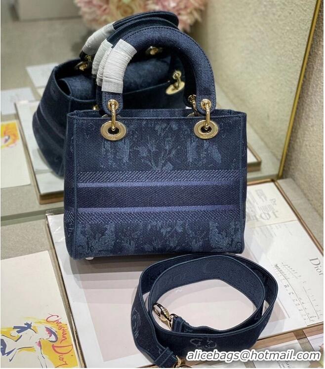 Good Product MEDIUM LADY D-LITE BAG Blue Dior Flowers Embroidered Denim M0565OJA