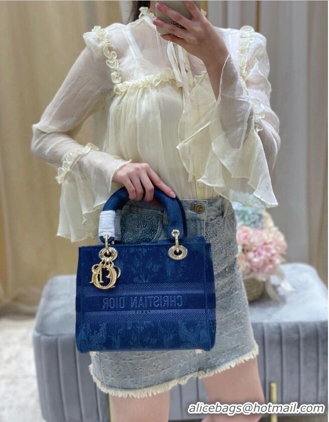 Good Product MEDIUM LADY D-LITE BAG Blue Dior Flowers Embroidered Denim M0565OJA