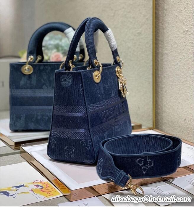 Good Product MEDIUM LADY D-LITE BAG Blue Dior Flowers Embroidered Denim M0565OJA