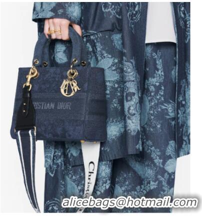 Good Product MEDIUM LADY D-LITE BAG Blue Dior Flowers Embroidered Denim M0565OJA