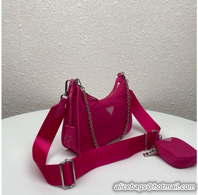 Luxury Discount Prada Re-Edition nylon shoulder bag 1BH204 Dark pink