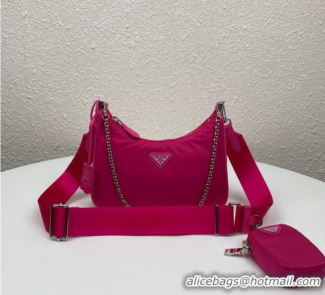 Luxury Discount Prada Re-Edition nylon shoulder bag 1BH204 Dark pink