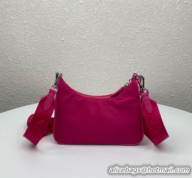 Luxury Discount Prada Re-Edition nylon shoulder bag 1BH204 Dark pink