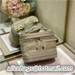 Top Grade SMALL DIORTRAVEL VANITY CASE Multicolor Striped Embroidery S5489C