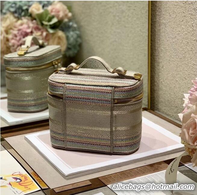 Top Grade SMALL DIORTRAVEL VANITY CASE Multicolor Striped Embroidery S5489C