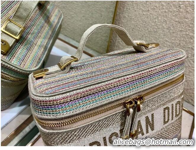 Top Grade SMALL DIORTRAVEL VANITY CASE Multicolor Striped Embroidery S5489C