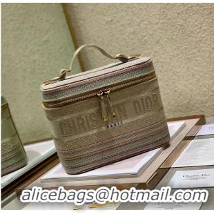 Super Quality DIORTRAVEL VANITY CASE Multicolor Striped Embroidery C9012