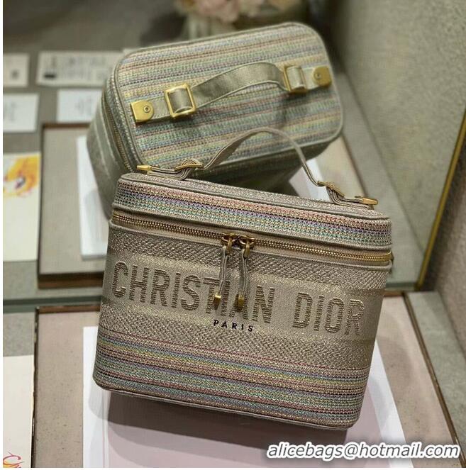 Super Quality DIORTRAVEL VANITY CASE Multicolor Striped Embroidery C9012