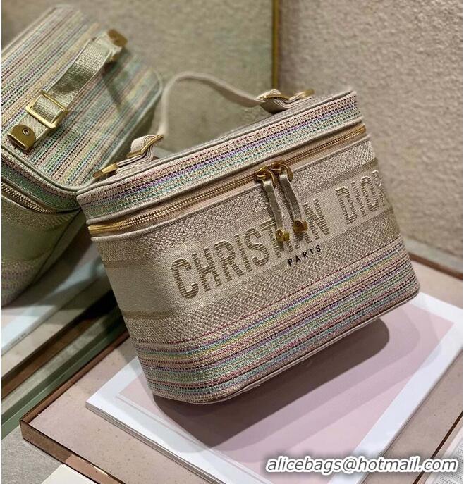 Super Quality DIORTRAVEL VANITY CASE Multicolor Striped Embroidery C9012