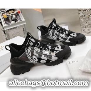 Top Quality Dior D-Connect Sneakers in Printed Reflective Technical Fabric 062192 Black 