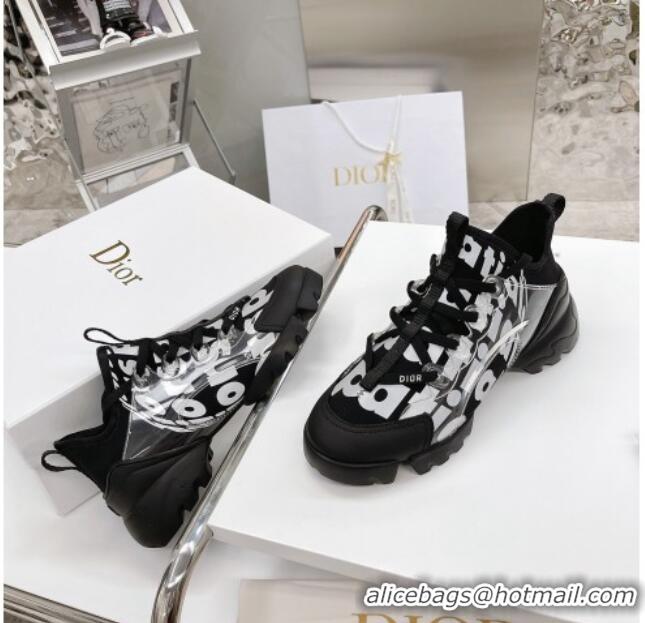 Top Quality Dior D-Connect Sneakers in Printed Reflective Technical Fabric 062192 Black 