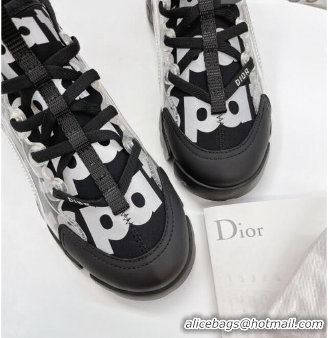 Top Quality Dior D-Connect Sneakers in Printed Reflective Technical Fabric 062192 Black 