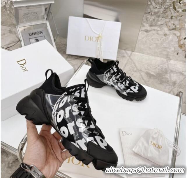 Top Quality Dior D-Connect Sneakers in Printed Reflective Technical Fabric 062192 Black 