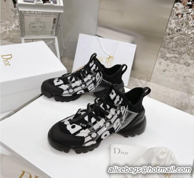 Top Quality Dior D-Connect Sneakers in Printed Reflective Technical Fabric 062192 Black 