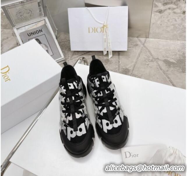 Top Quality Dior D-Connect Sneakers in Printed Reflective Technical Fabric 062192 Black 